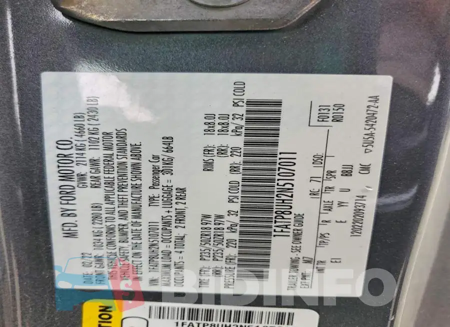 1FATP8UH2N5107011 Photo# 12