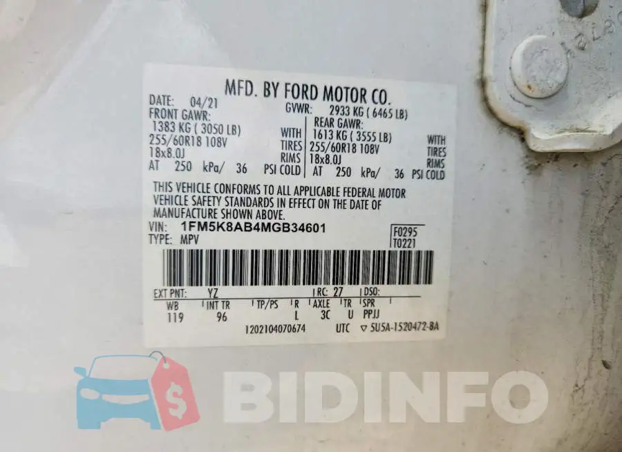 1FM5K8AB4MGB34601 Photo# 13