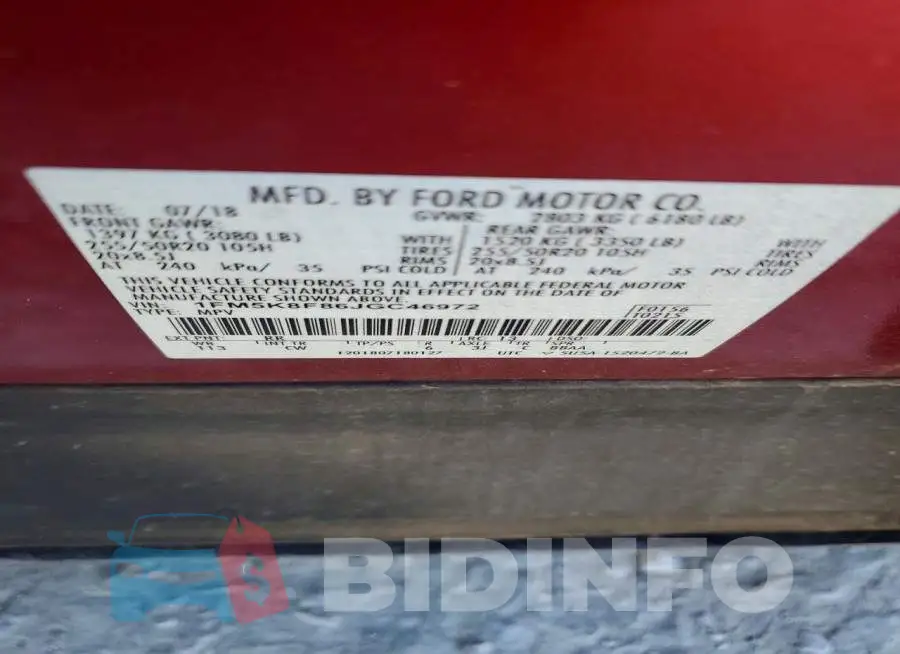 1FM5K8F86JGC46972 Photo# 14