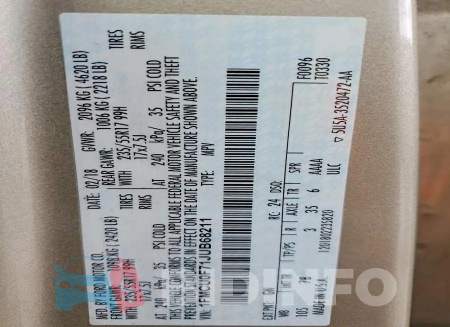 1FMCU0F71JUB68211 Photo# 13
