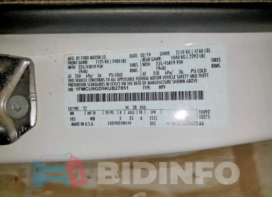 1FMCU9GD5KUB27851 Photo# 13