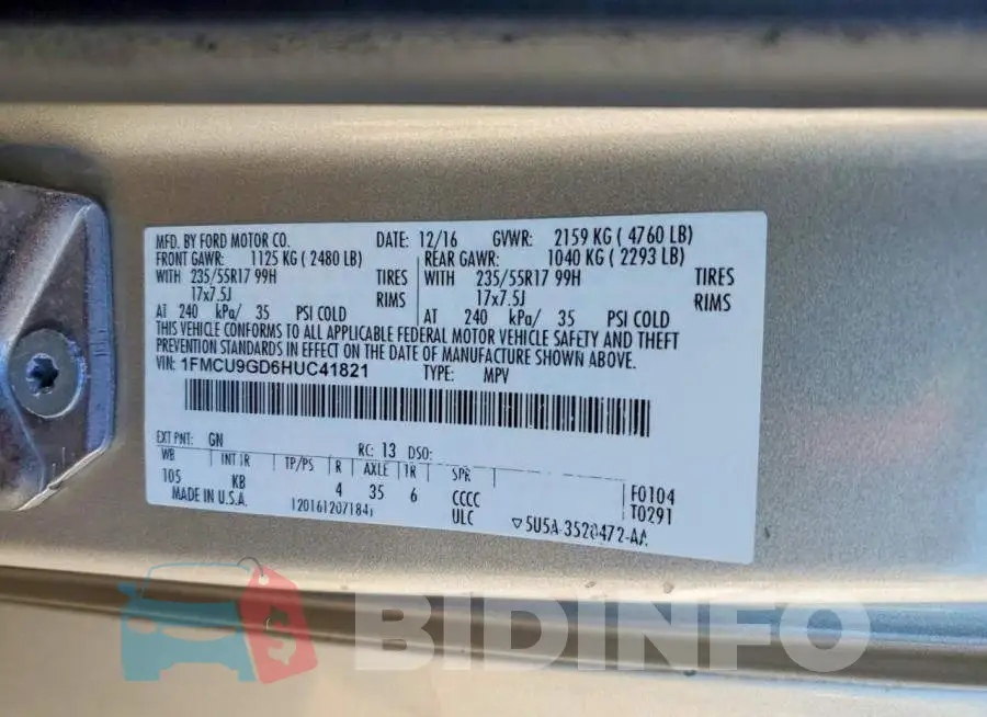 1FMCU9GD6HUC41821 Photo# 13