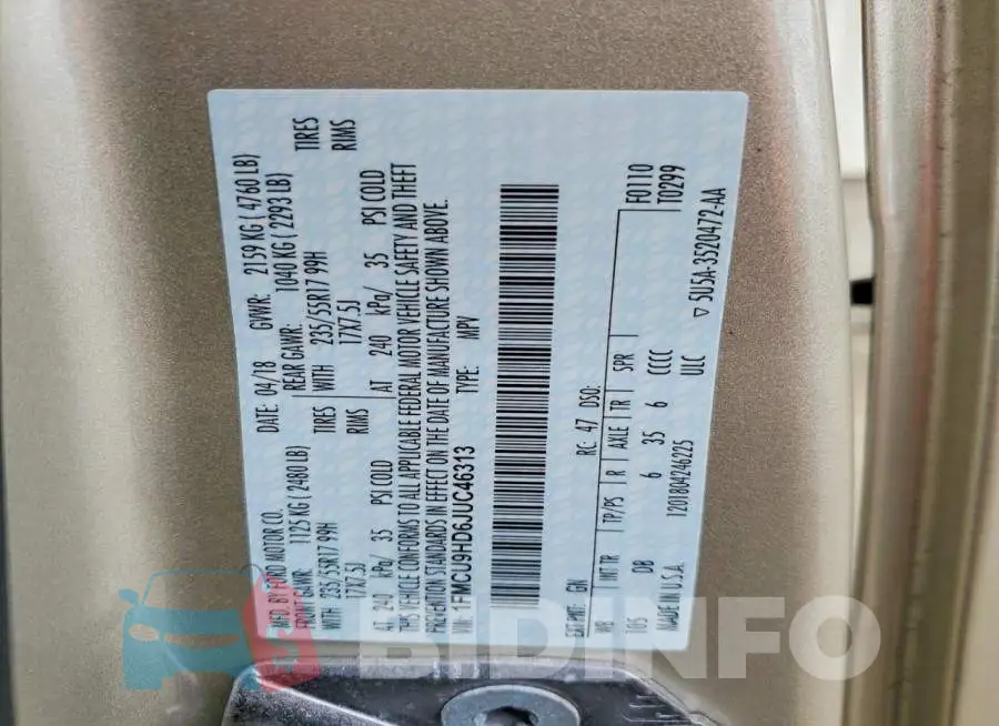 1FMCU9HD6JUC46313 Photo# 14