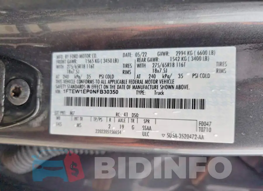 1FTEW1EP0NFB30350 Photo# 12