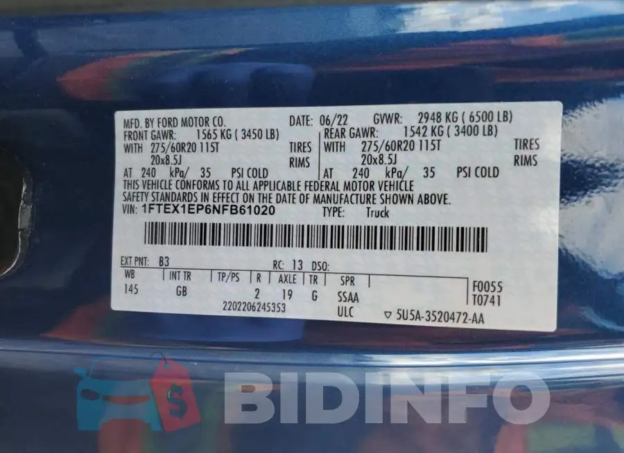 1FTEX1EP6NFB61020 Photo# 12