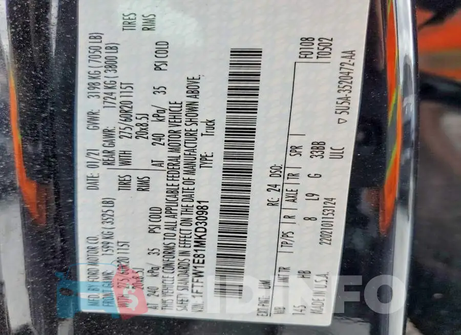 1FTFW1E81MKD30981 Photo# 13