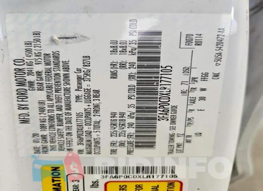 3FA6P0CDXLR177105 Photo# 12