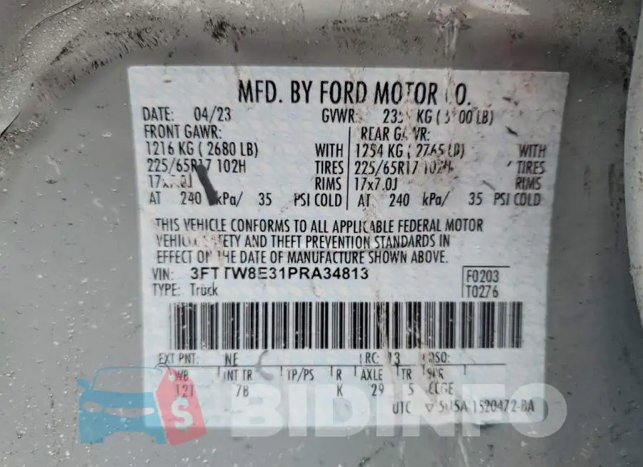 3FTTW8E31PRA34813 Photo# 14