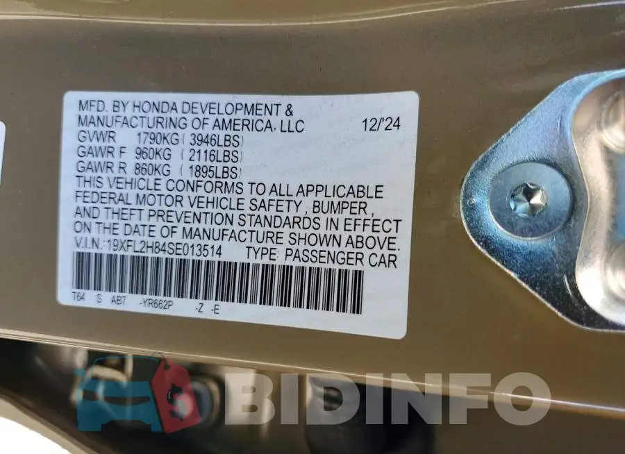 19XFL2H84SE013514 Photo# 13