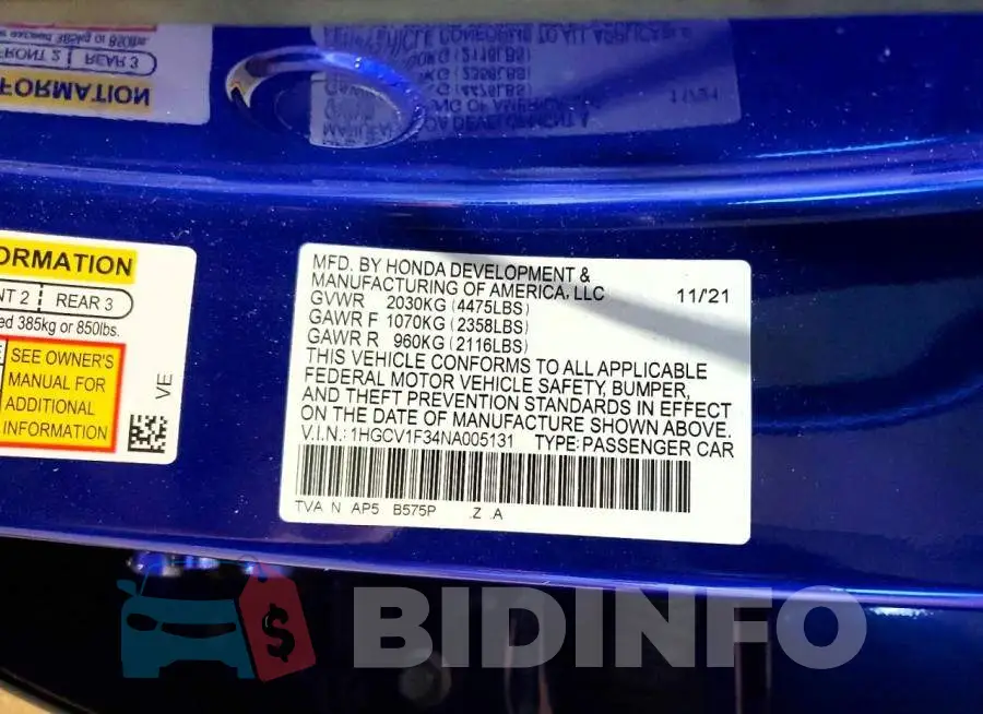 1HGCV1F34NA005131 Photo# 12