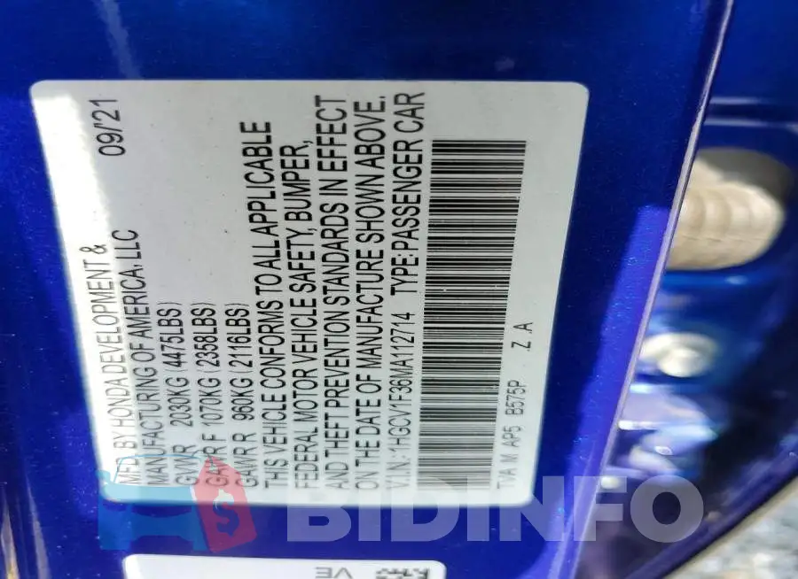 1HGCV1F36MA112714 Photo# 12