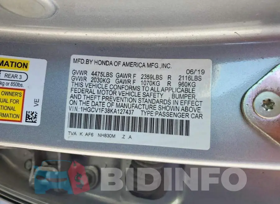1HGCV1F38KA127437 Photo# 12