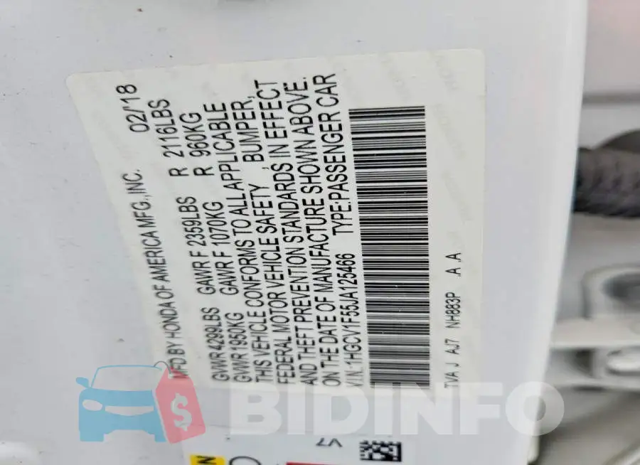 1HGCV1F55JA125466 Photo# 13