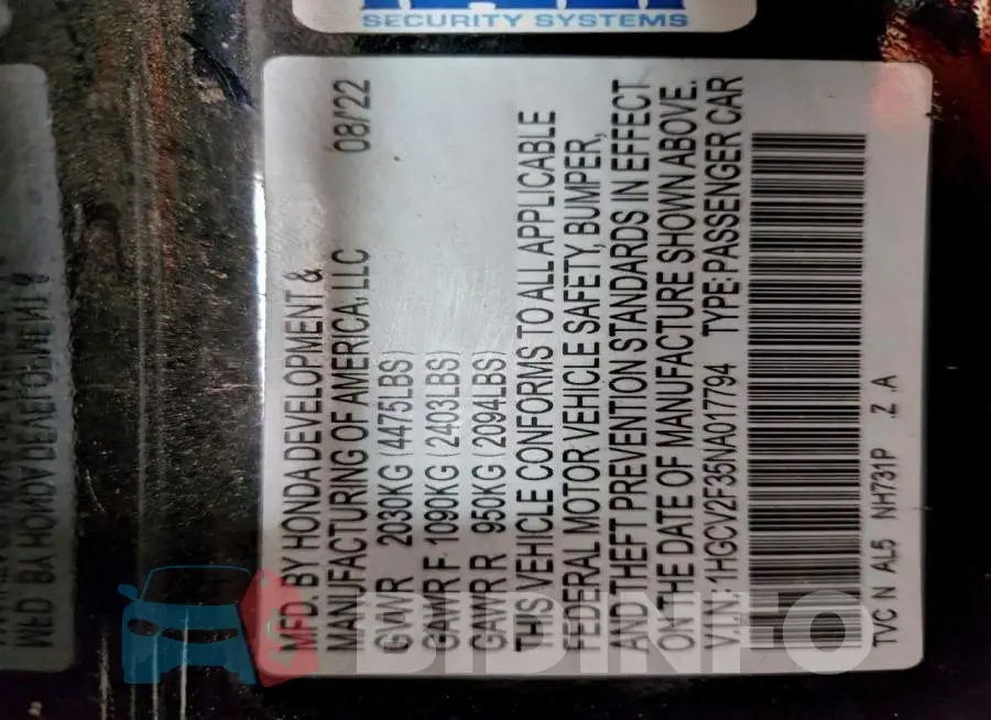 1HGCV2F35NA017794 Photo# 12