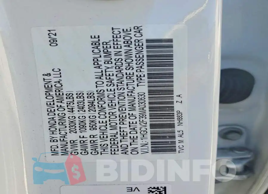 1HGCV2F39MA030630 Photo# 12