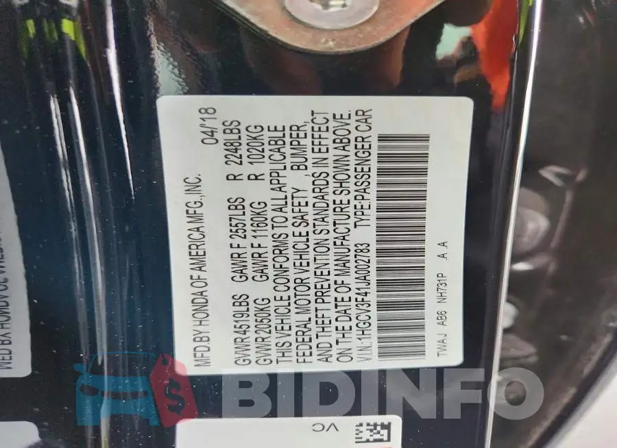 1HGCV3F41JA002783 Photo# 12