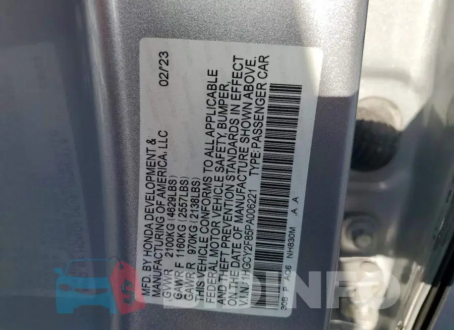 1HGCY2F85PA006221 Photo# 12
