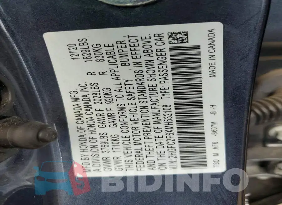 2HGFC2F6XMH532108 Photo# 12