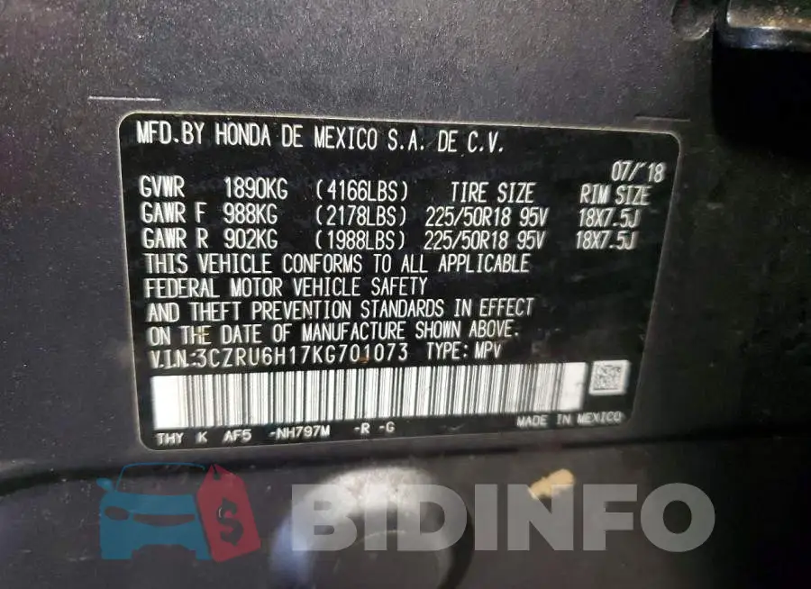 3CZRU6H17KG701073 Photo# 12