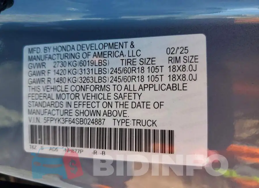 5FPYK3F64SB024887 Photo# 13