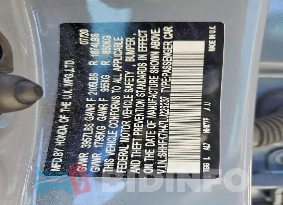 SHHFK7H47LU226237 Photo# 13