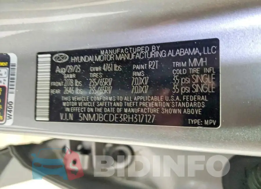 5NMJBCDE3RH317127 Photo# 13