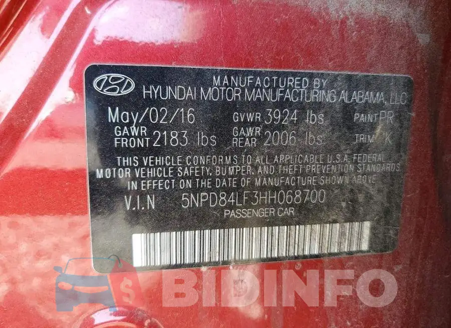5NPD84LF3HH068700 Photo# 12