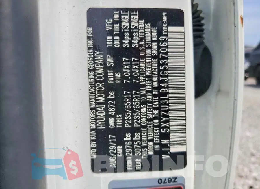 5XYZU3LB4JG537069 Photo# 13
