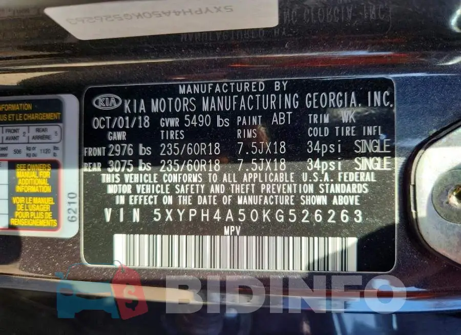 5XYPH4A50KG526263 Photo# 13