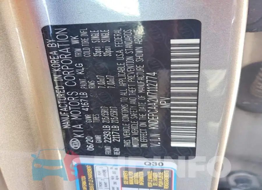 KNDEPCAA2M7112774 Photo# 13