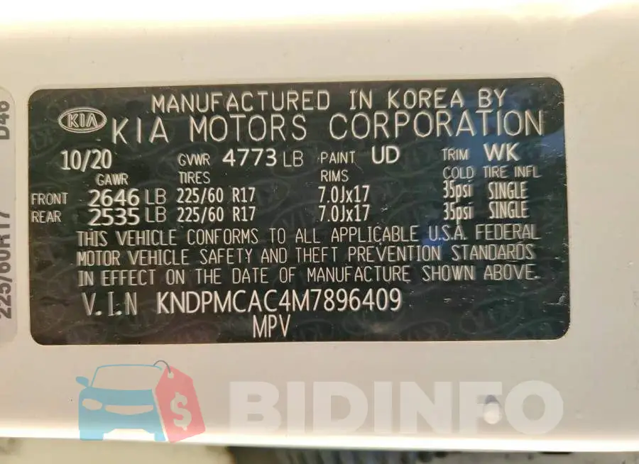 KNDPMCAC4M7896409 Photo# 13