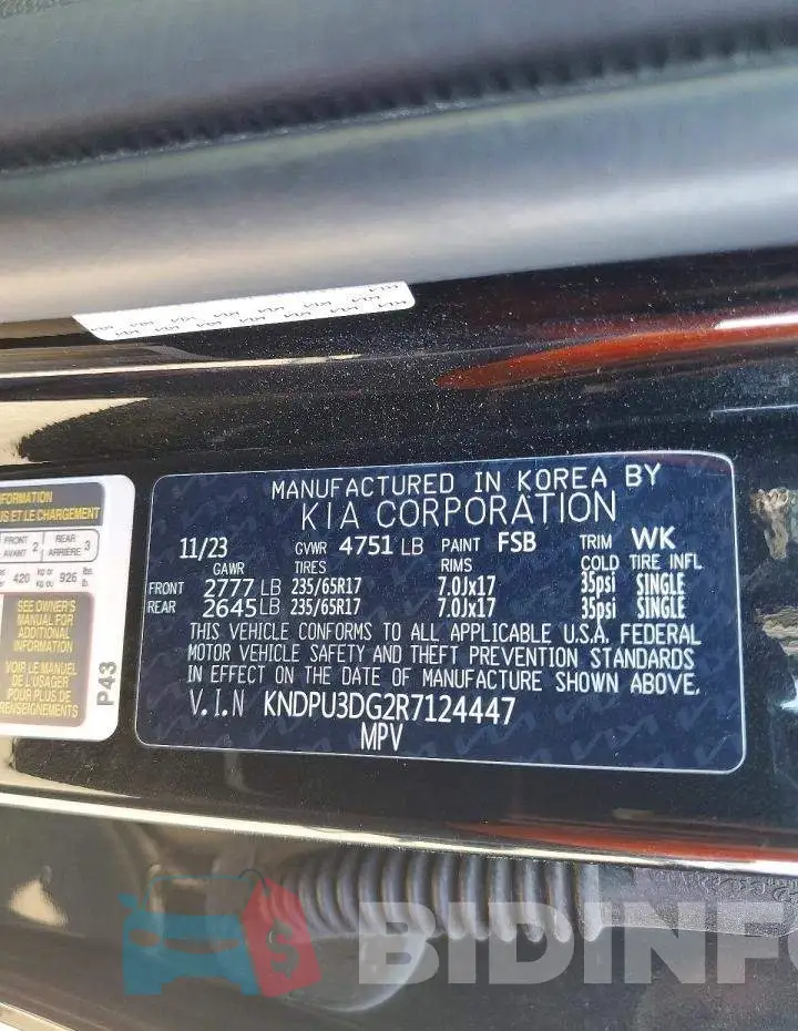 KNDPU3DG2R7124447 Photo# 13