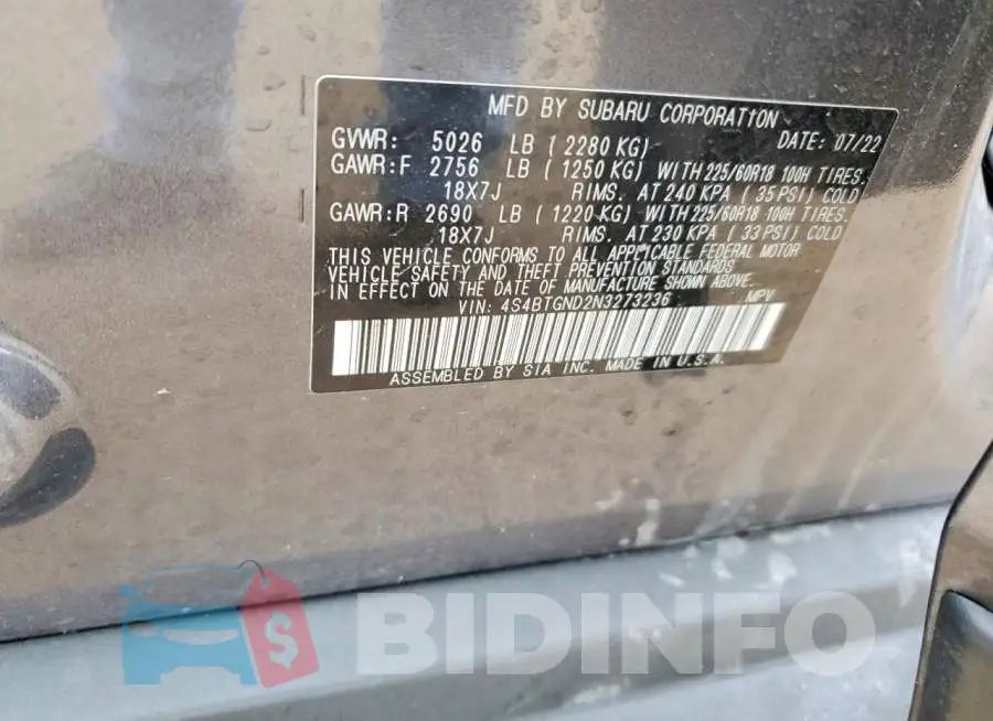 4S4BTGND2N3273236 Photo# 13