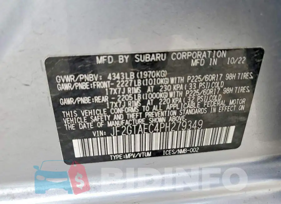 JF2GTAEC4PH279349 Photo# 13