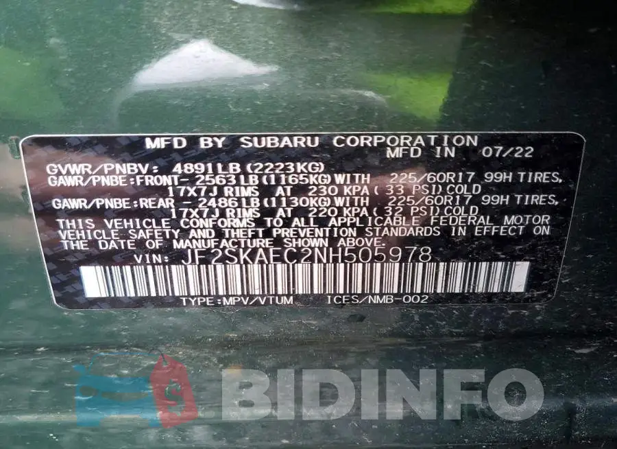 JF2SKAEC2NH505978 Photo# 14