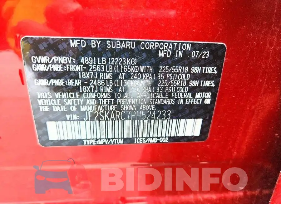 JF2SKARC7PH524233 Photo# 13