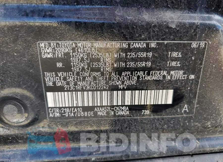 2T3C1RFV3KC012242 Photo# 13