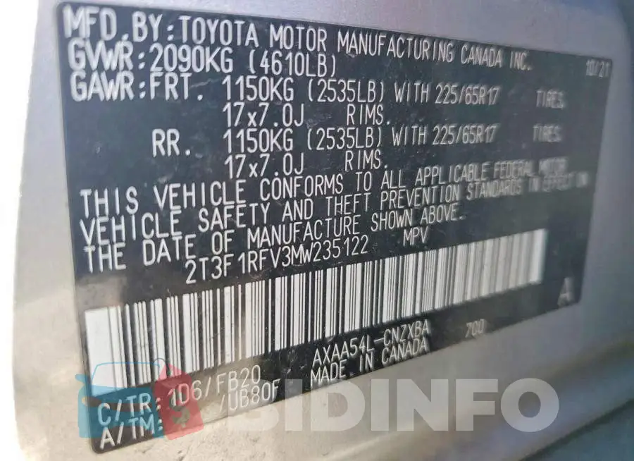 2T3F1RFV3MW235122 Photo# 13