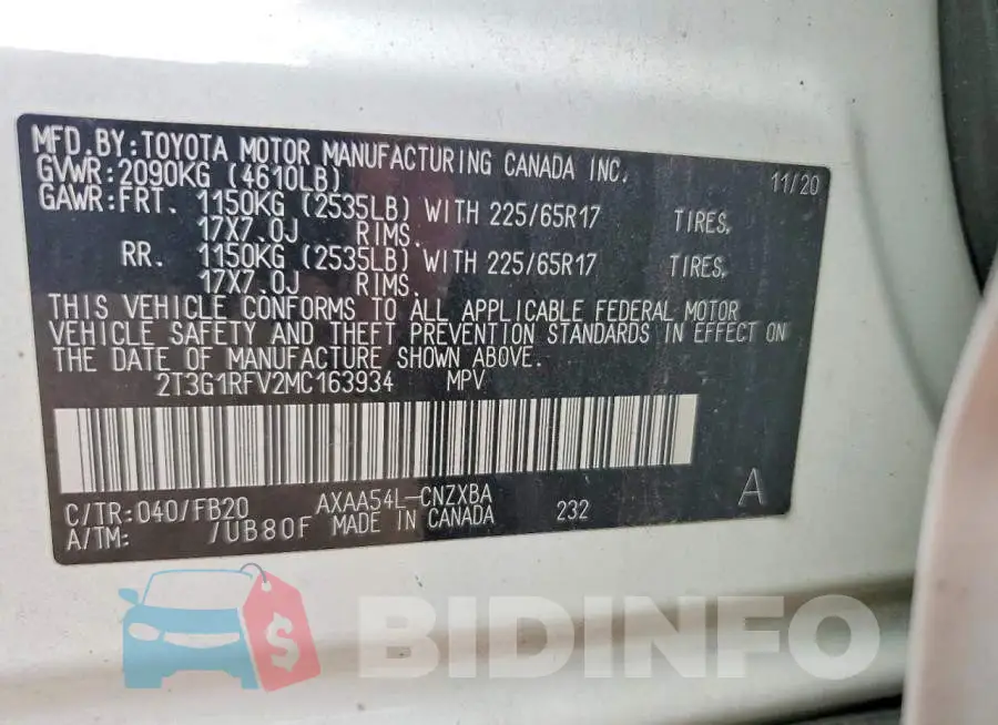 2T3G1RFV2MC163934 Photo# 12