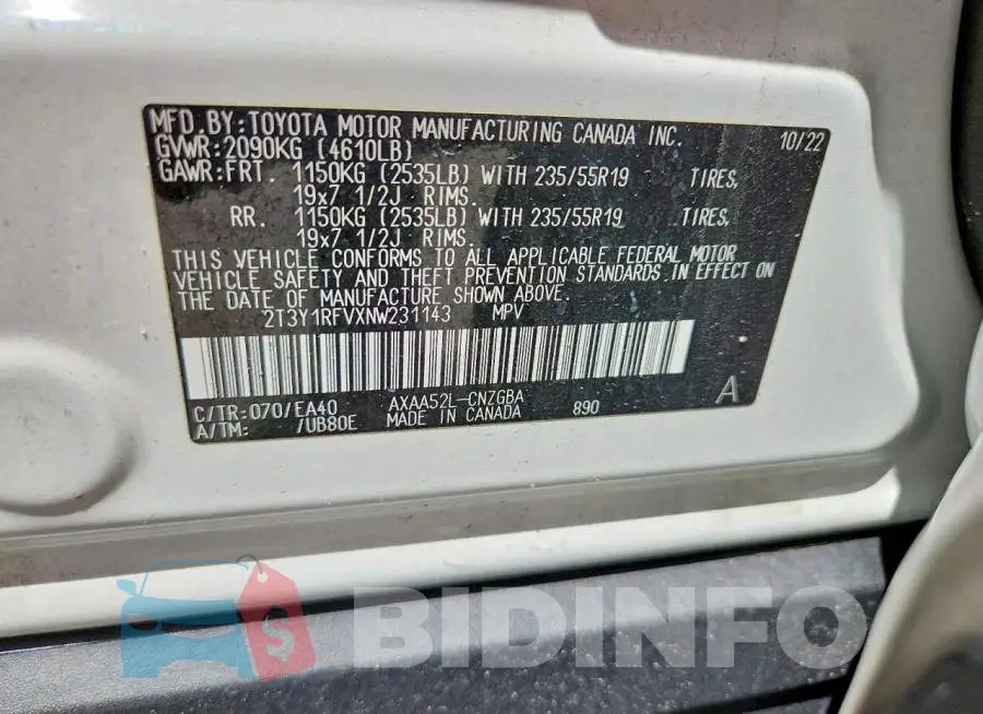 2T3Y1RFVXNW231143 Photo# 14