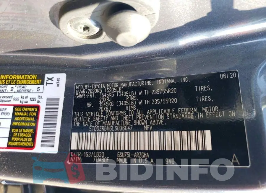 5TDDZRBH6LS036047 Photo# 13