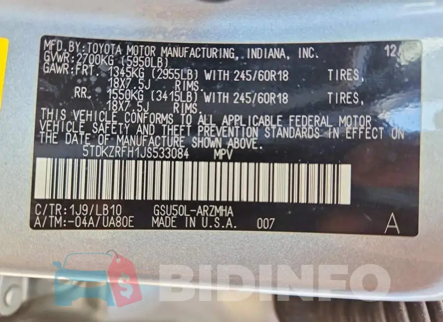 5TDKZRFH1JS533084 Photo# 14