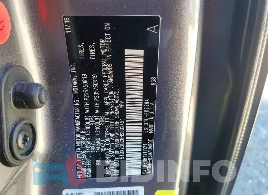 5TDXZ3DC6HS802491 Photo# 14