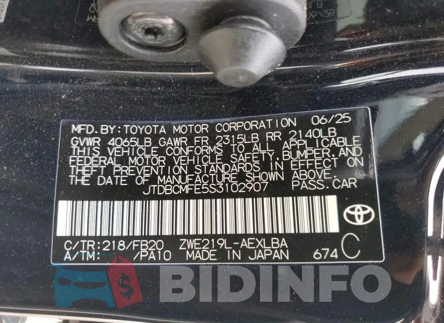 JTDBCMFE5S3102907 Photo# 12