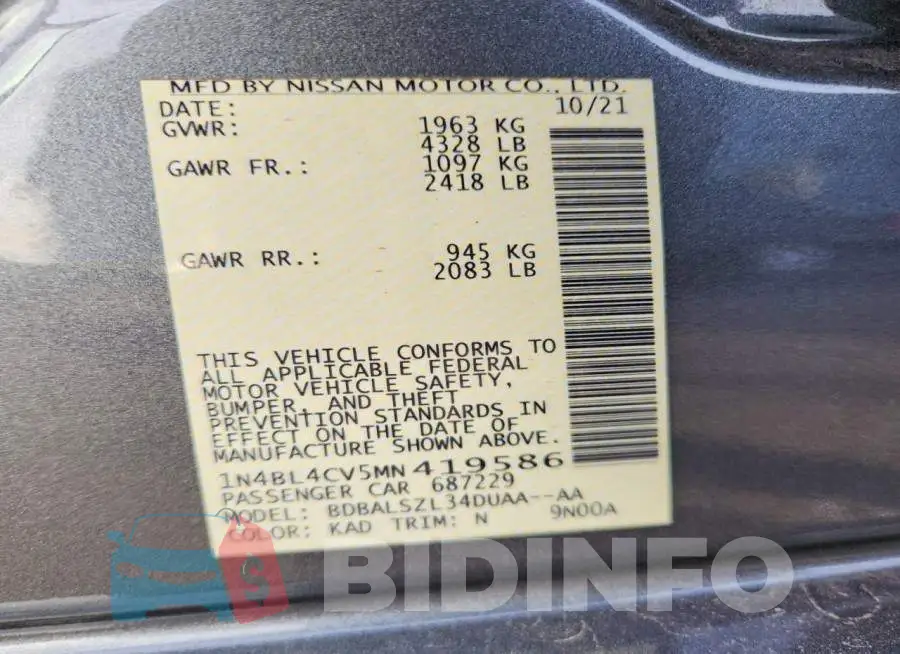 1N4BL4CV5MN419586 Photo# 12