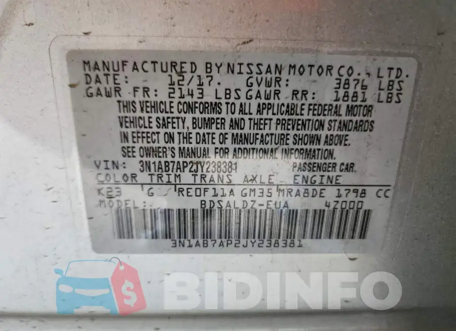 3N1AB7AP2JY238381 Photo# 12