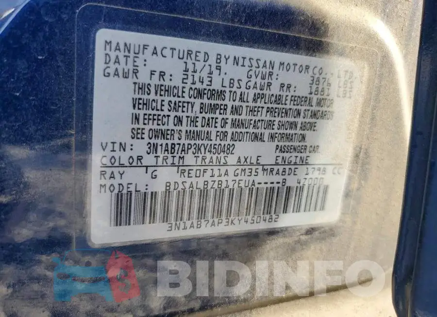 3N1AB7AP3KY450482 Photo# 12