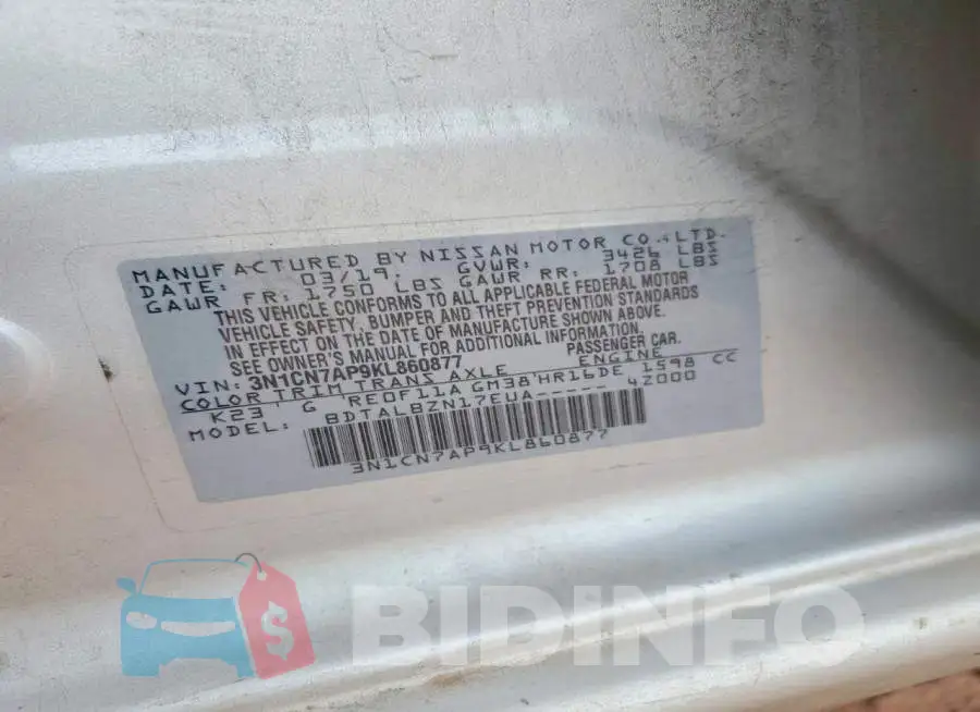 3N1CN7AP9KL860877 Photo# 13