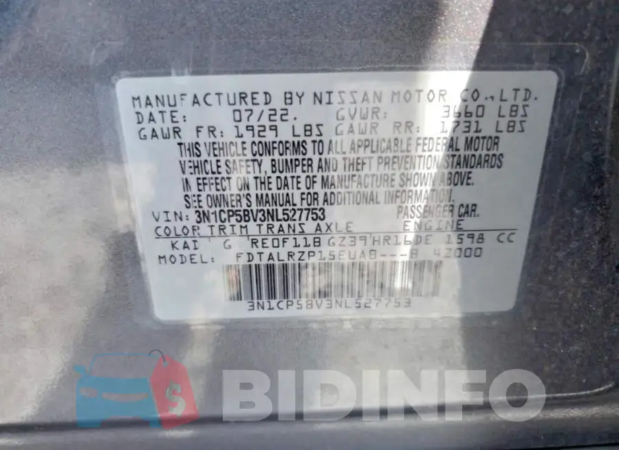 3N1CP5BV3NL527753 Photo# 13