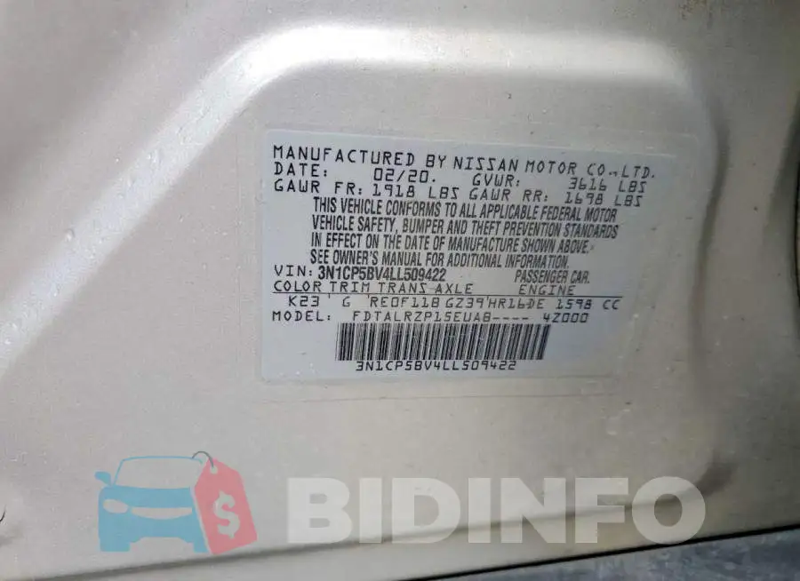 3N1CP5BV4LL509422 Photo# 13